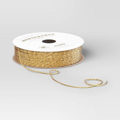  90' Christmas Fabric Ribbon Gold Cord - Wondershop™