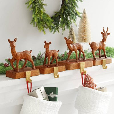  4pk Christmas Natural Carved Looking Deer - Wondershop™