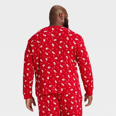  Men's Santa Print Ribbed Long Sleeve Holiday Matching Family Pajama Shirt - Wondershop™ Red
