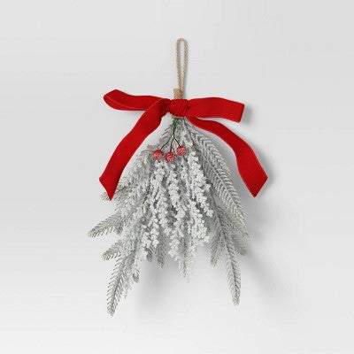  2ct Christmas Mini Swag Flocked Red Berries And Red Bow - Wondershop™