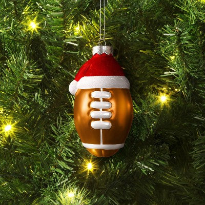  Christmas Glass Football With Santa Hat Ornament - Wondershop™