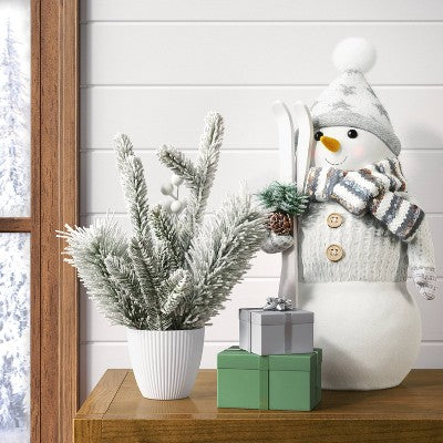  19.25" Fabric Snowman Figurine With Skis - Wondershop™ White