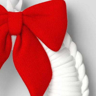  24" Christmas White Tube Yarn Red Bow Wreath - Wondershop™