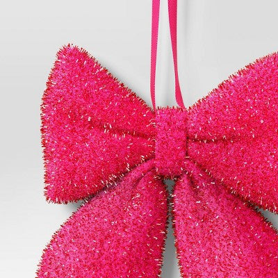  6.5" Christmas Tinsel Bow Ornament Hot Pink  - Wondershop™
