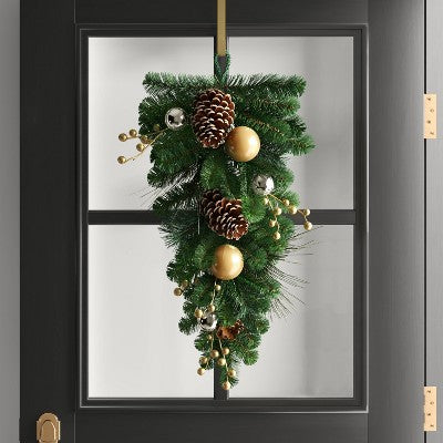  28" Decorated Pine Hanging Christmas Artificial Swag Green/Champagne Gold - Wondershop™