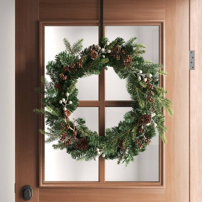  28" Mixed Greenery With White Berries With Pinecones Artificial Christmas Wreath Green - Wondershop™