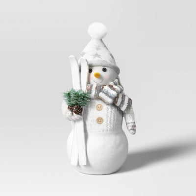  19.25" Fabric Snowman Figurine With Skis - Wondershop™ White