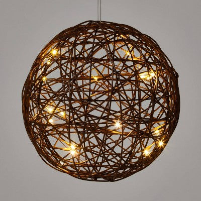  Battery Operated Brown Faux Rattan Sphere Fairy String Lights Warm White With Brown Wire - Wondershop™ 