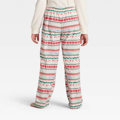  Kids' "Let It Snow" Fair Isle Microfleece Holiday Matching Family Pajama Pants - Wondershop™ Cream