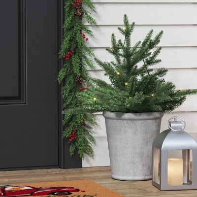  20" Pre-lit LED Battery Operated Mixed Pine Mini Christmas Artificial Pot Filler Warm White Lights - Wondershop™: Indoor/Outdoor