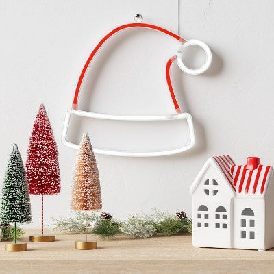  LED Battery Operated Christmas Neon Santa Hat Hangable Sign Red/White - Wondershop™