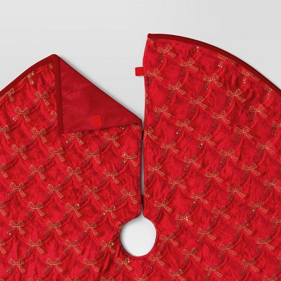  48" Christmas Embroidered Bow Velvet Tree Skirt Red - Wondershop™