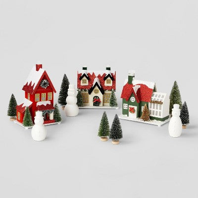  12pc Battery Operated Lit Winter Village Set Red/Green - Wondershop™