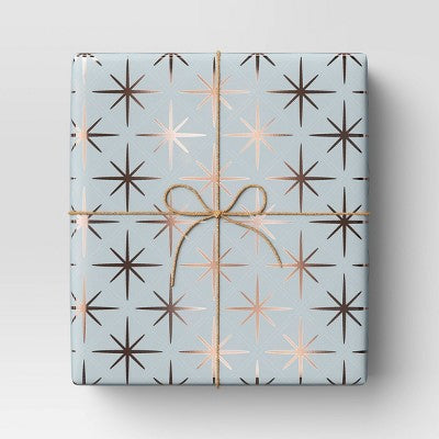  30” 25 Sq Ft Christmas Roll Wrap Silver Stars On Light Blue - Wondershop™