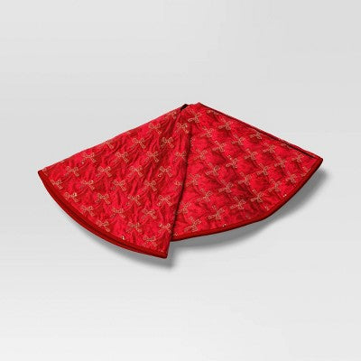 48" Christmas Embroidered Bow Velvet Tree Skirt Red - Wondershop™
