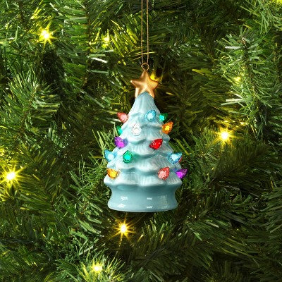  4" Christmas Lit Ceramic Retro Christmas Tree Ornament Blue - Wondershop™