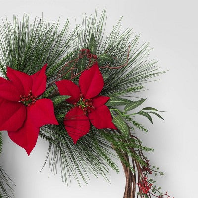  24" Poinsettia Flower And Vine Artificial Christmas Wreath Red - Wondershop™