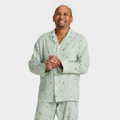  Men's Gingerbread Striped Flannel Long Sleeve Shirt And Pants Holiday Matching Family Pajama Set - Wondershop™ Cream
