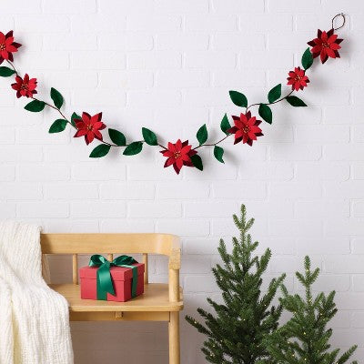  Christmas Fabric Poinsettia Garland Decor - Wondershop™