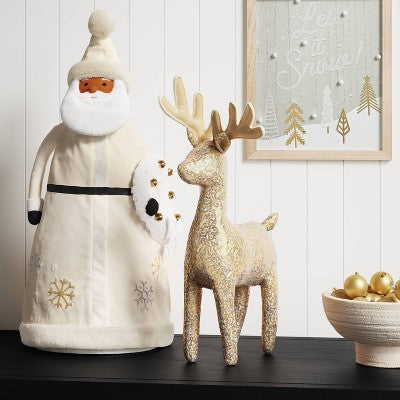  22.5" Fabric Santa Sculpture With Bell Wreath - Wondershop™ White