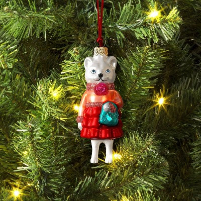  Christmas Glass Dressed White Cat Ornament - Wondershop™