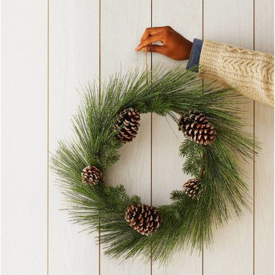  22in Unlit Iced Long Needle And Pinecone Artificial Christmas Wreath - Wondershop™