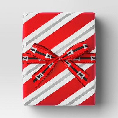  30” 90 Sq Ft Christmas Roll Wrap Red/White/Silver Diagonal Stripes - Wondershop™