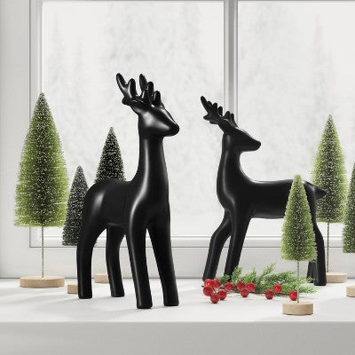  Ceramic Walking Deer Christmas Animal Figurine - Wondershop™ Black: Indoor Holiday Decor, 9.75" Tall