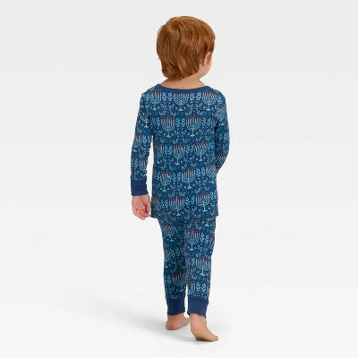  Toddler Hanukkah Ribbed Long Sleeve Shirt And Pants Holiday Matching Family Pajama Set - Wondershop™ Blue