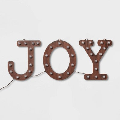  Hanging Lit 'JOY' Sign Brushed Bronze With Warm White Lights - Wondershop™