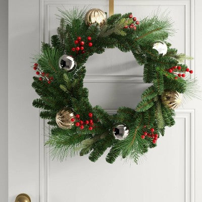  28" Decorated Mixed Greenery Artificial Christmas Wreath Green - Wondershop™