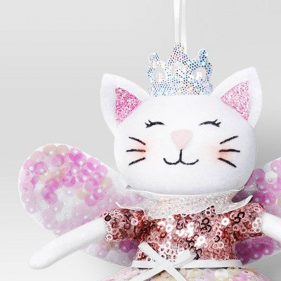 4.5" Silver Cat With Tiara Christmas Ornament Cat - Wondershop™