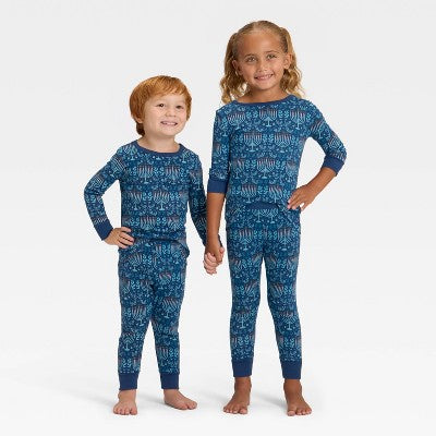  Toddler Hanukkah Ribbed Long Sleeve Shirt And Pants Holiday Matching Family Pajama Set - Wondershop™ Blue