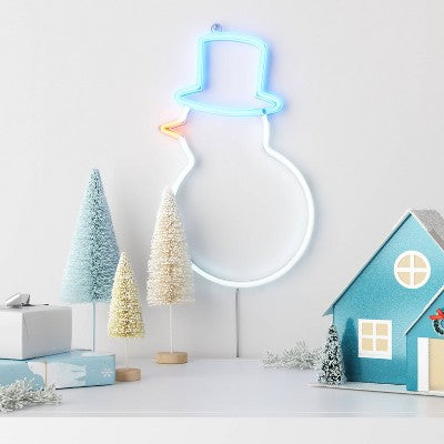  LED Battery Operated Christmas Neon Snowman Hangable Sign White/Blue/Orange - Wondershop™