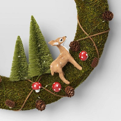  16" Battery Operated Lit Woodland Scene Moss Artificial Christmas Wreath Green - Wondershop™