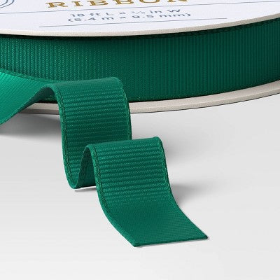  18' Christmas Fabric Ribbon Green Grosgrain - Wondershop™