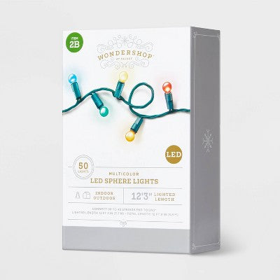  50ct LED Smooth Sphere Christmas String Lights With Green Wire - Wondershop™