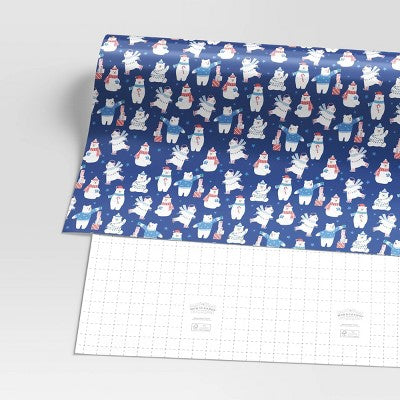  30" 50 Sq Ft Christmas Roll Wrap Polar Bears On Blue - Wondershop™
