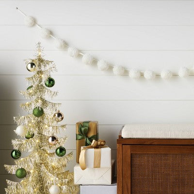  72" Christmas All White Poms Garland Ivory - Wondershop™