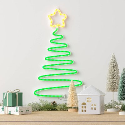  LED Animated Neon Christmas Tree Hangable Sign Yellow/Green - Wondershop™