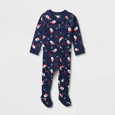  Baby Santa Print Ribbed Holiday Matching Family Footed Pajamas - Wondershop™ Navy Blue