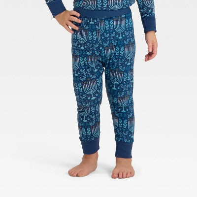  Toddler Hanukkah Ribbed Long Sleeve Shirt And Pants Holiday Matching Family Pajama Set - Wondershop™ Blue