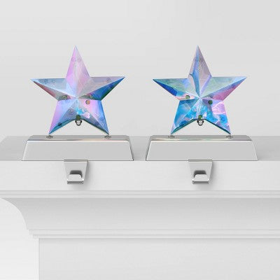  2pk Christmas Lit Iridescent Star Stocking Holder - Wondershop™