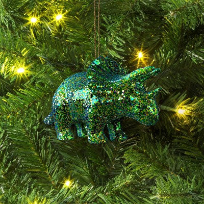  5" Christmas Plastic Chunky Glitter Dinosaur Ornament Green - Wondershop™