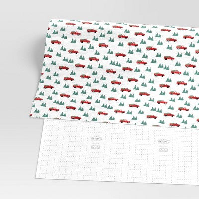  40" 125 Sq Ft Christmas Roll Wrap Trucks And Trees On White - Wondershop™