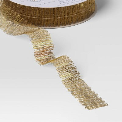  18' Christmas Fabric Ribbon Gold Tinsel - Wondershop™