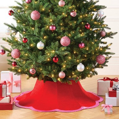  Christmas Tree Stand Collar With Scalloped Satin Edge Red/Pink - Wondershop™