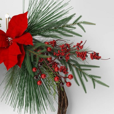  22" Christmas Unlit Asymmetrical Red Poinsettia Wreath - Wondershop™