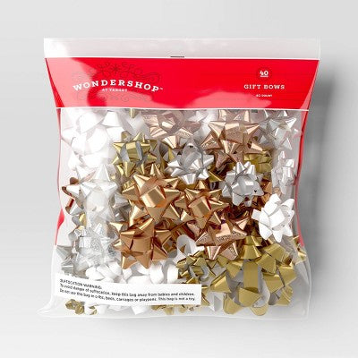  40ct Christmas Bow Bag Gold/White/Silver - Wondershop™