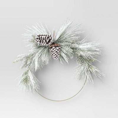 22" Pre-lit Flocked Mixed Pine With Glittered Pinecones Gold Hoop Artificial Christmas Wreath Warm White Lights - Wondershop™